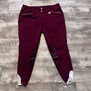 GHM George H Morris Add Back Silicone Knee Patch Riding Breeches Plum Womens 33